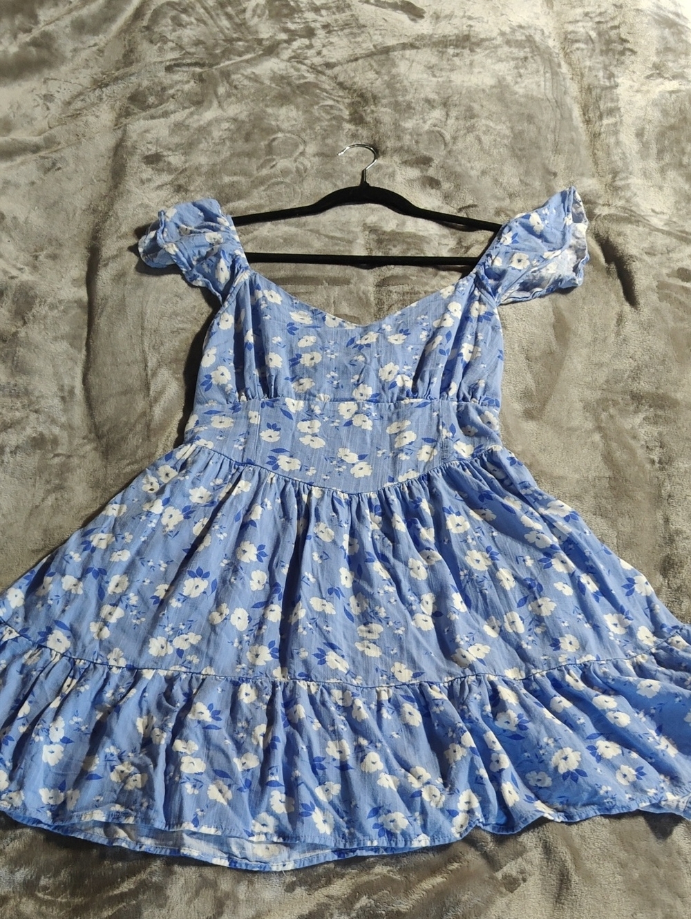 Blue Floral Sundress - Lightweight Puff Sleeve Dress